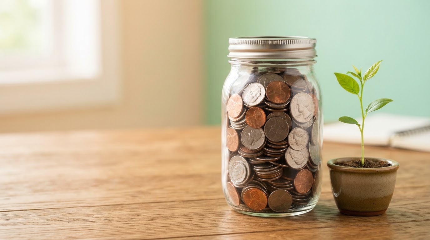 Coins and a plant sprout representing financial growth